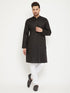 Vastramay Men's Black And White Cotton Blend Kurta Pyjama Set